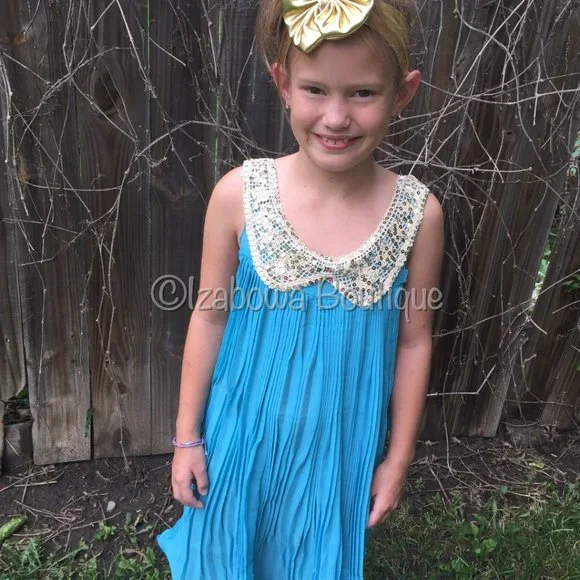 Tourquoise Sequin Collar Pleaded Dress TSC100 NWT Boutique - Picture 2 of 3